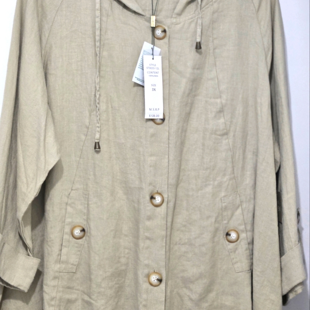 Beige cotton jacket with hood,pockets